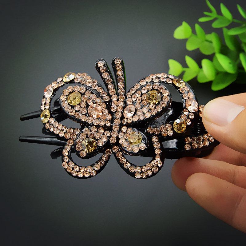 Korean Rhinestone Butterfly Hair Bun Clip - Women's Three-Pronged Duckbill Hair Accessory