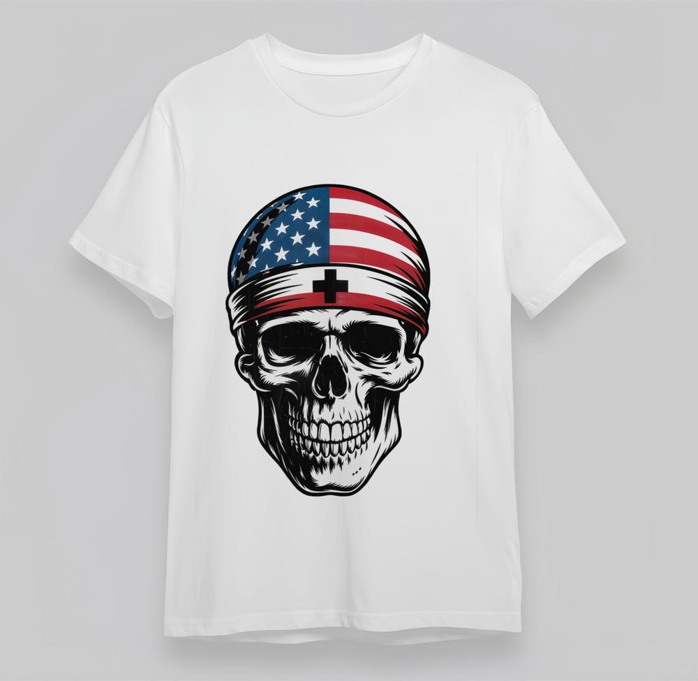 

Men s T-Shirt With Patriotic Skull Bandana Graphic Unisex Plus Size Cotton Tops M