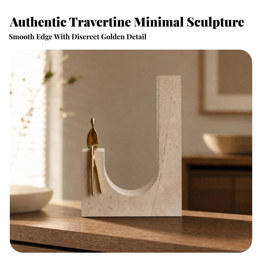 Abstract Geometric Sculptural Ornament Versatile Stone and Metal Tabletop Decor