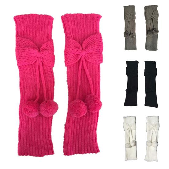 Leg Warmer Bowknot Ball Warm Solid Color Knitted Boot Socks for Autumn Winter