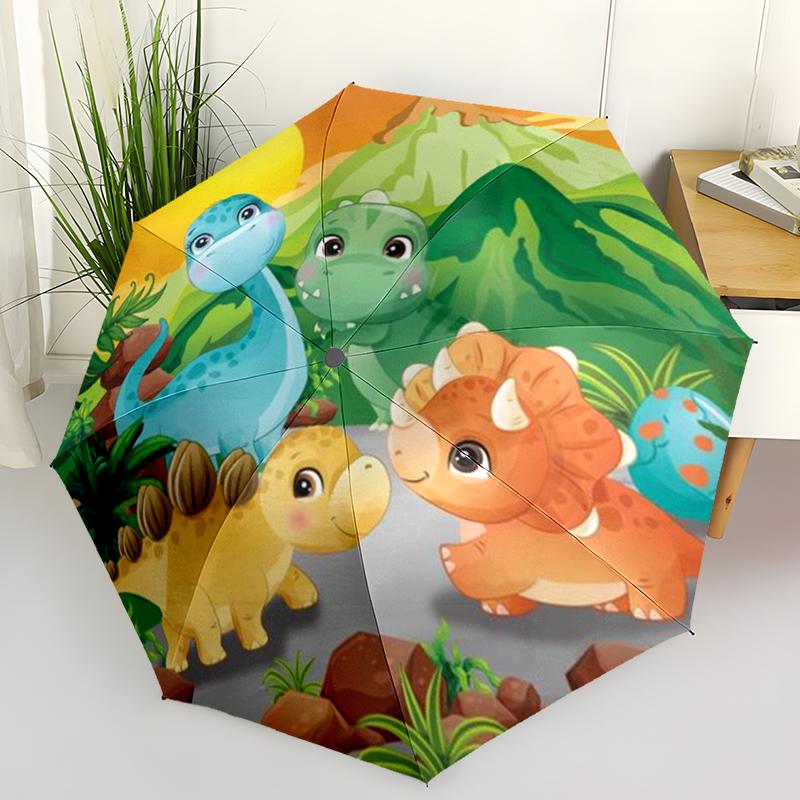 Cartoon Colorful Dinosaur Folding Umbrella Auto-Open Design 8 Iron Ribs Plastic Handle Foldable Sunshade Perfect Christmas Gifts