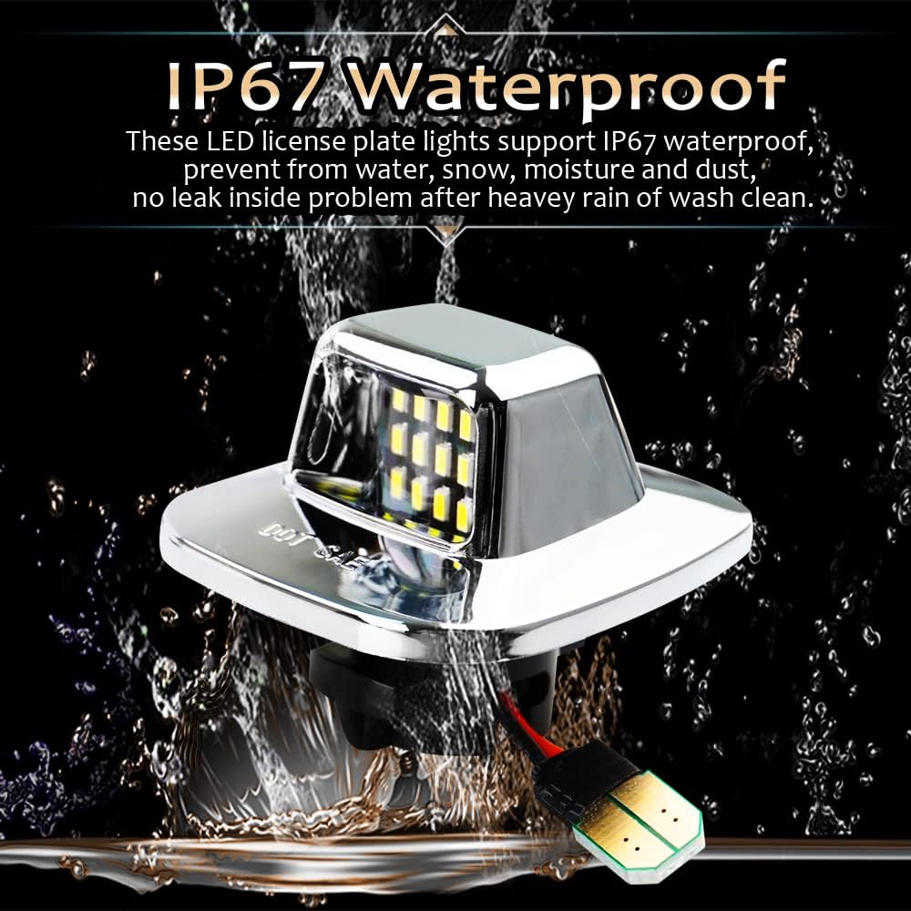 D-Lumina LED License Plate Light Tag Lamp Assembly Chrome Housing Compatible With 1988-1999 Chevy GMC Silverado Sierra C/K Series 1500 2500 3500