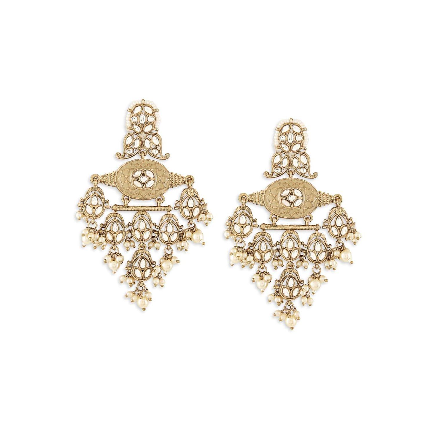 Tone Clustered Pearls Meenakari Kundan Dangler Earring For Women