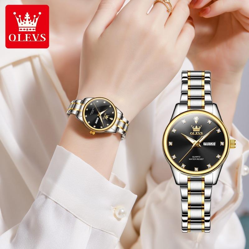 OLEVS Womens Wrist Watch Business Fashion Watches Stainless Stee Watch Bands Quartz Watch For Woman Waterproof Week Date Wristwatch