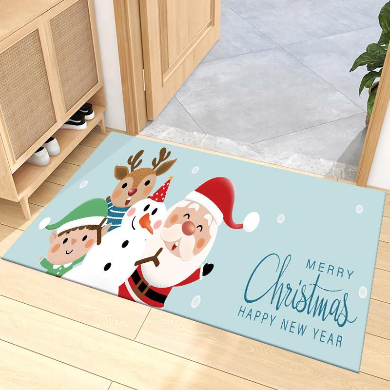 Christmas Cartoon Carpet Mat Rug Santa Reindeer Snowman Home Decoration Festive Entryway Decor Floor Mat with Merry Christmas