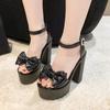 Fashion Women Sandals 2025 New Summer Shoes Trend Black White Fashionable Butterfly-KnotHigh Heels Leisure Chunky Platform Sandals Woman