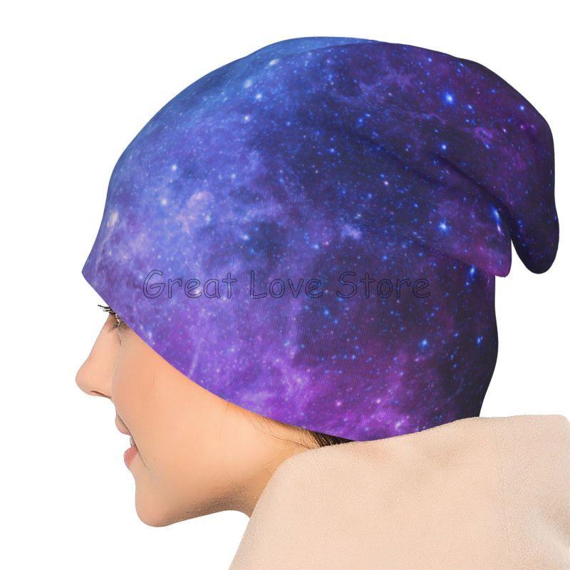 Blue Galaxy Space Beanie Chemo Hat Unisex Daily Headwear Hip Hop Knitted Hat Scarf Nightcap Slouchy Skull Cap for Women Men
