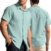 Pring Summer Men's Linen Cotton Short Sleeve Button Down Shirt Casual Beach Top