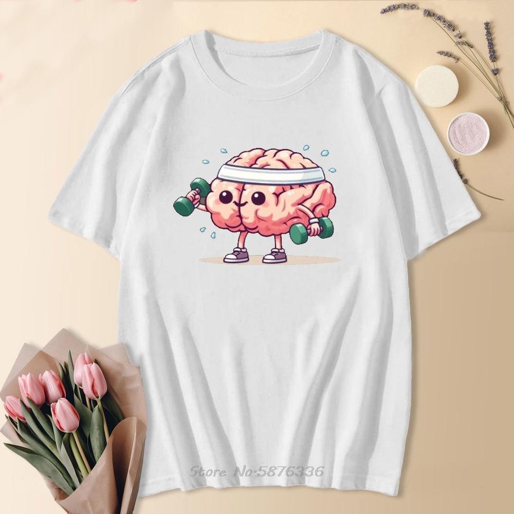 

Brain Workout Cute Brain Lifting Weights Tshirt Mental Health Cotton Tees Funny Brain Workout Tshirt Fashion Women T Shirt S