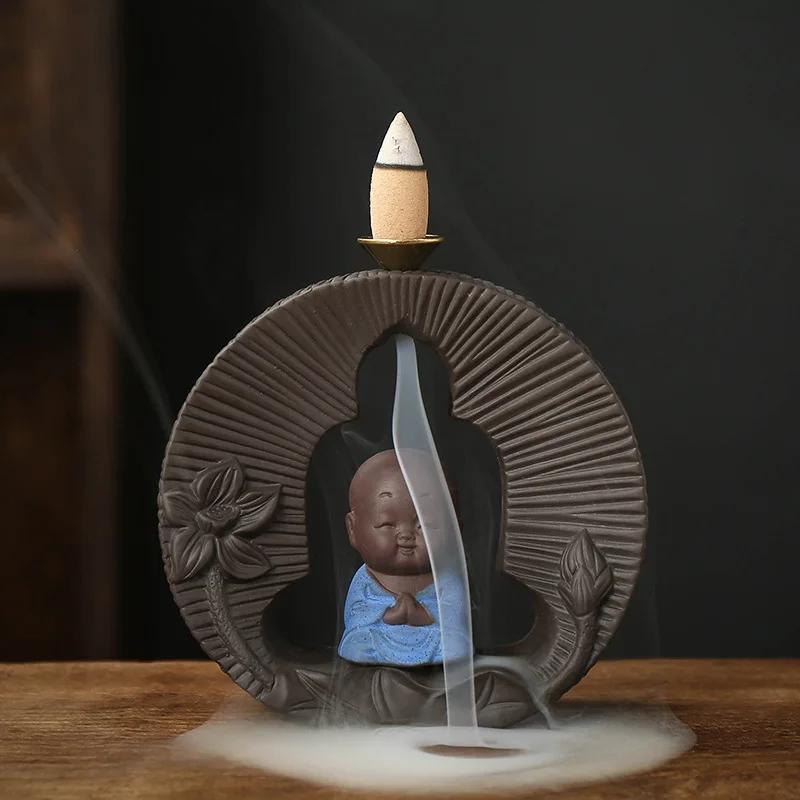 1pc Buddha's Light Shine Type Ceramic Yoga Girl Backflow Incense Burner Use In Office Teahouse Home Decor (Without Incense)