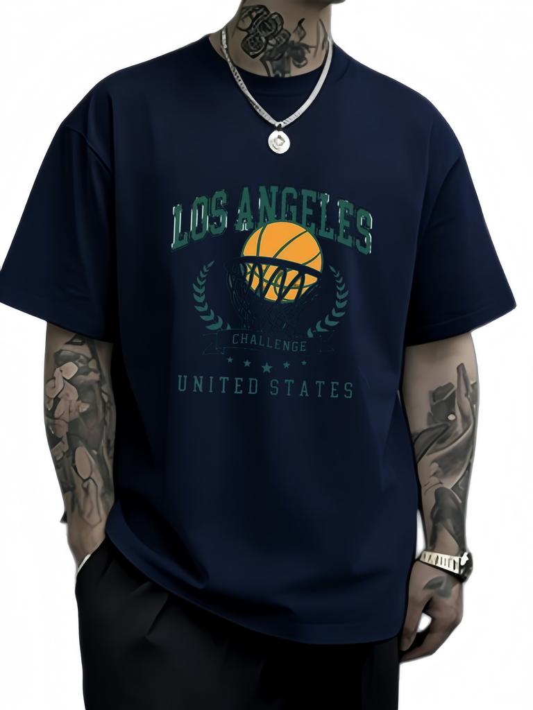 Los Angeles California Letter Print Men Retro TShirt Casual Cotton T Shirts Oversize Hip Hop Clothes Comfortable Short Sleeve