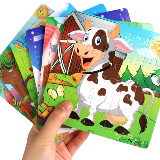20Pcs Wooden Puzzle Toys Cartoon Animals Intelligence Educational Kids Gift