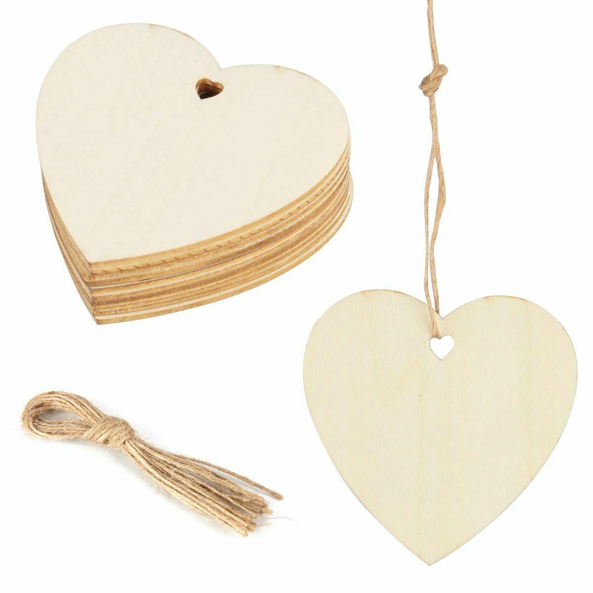 Pattern Wooden Ornaments Round Christmas Ornaments Hang Decor Wood Slices DIY Craft Wooden Discs 10PCs-Heart