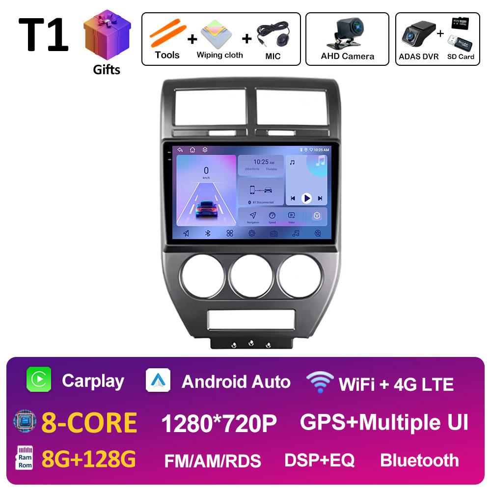 WIFI Android 14 Wireless Carplay For Jeep Compass 1 MK 2006 2007 2008 2009 2010 Car Multimedia Audio Video Player GPS Navigation