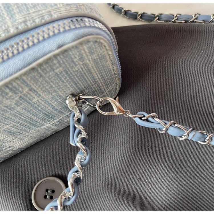 High Sense Versatile Trend Casual Fashion Box Bag Women's Summer Denim Striped Blue Messenger Bag