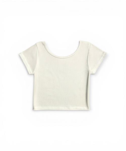 Bonseullipi Ocean Wave Rib Crop Tee (White)