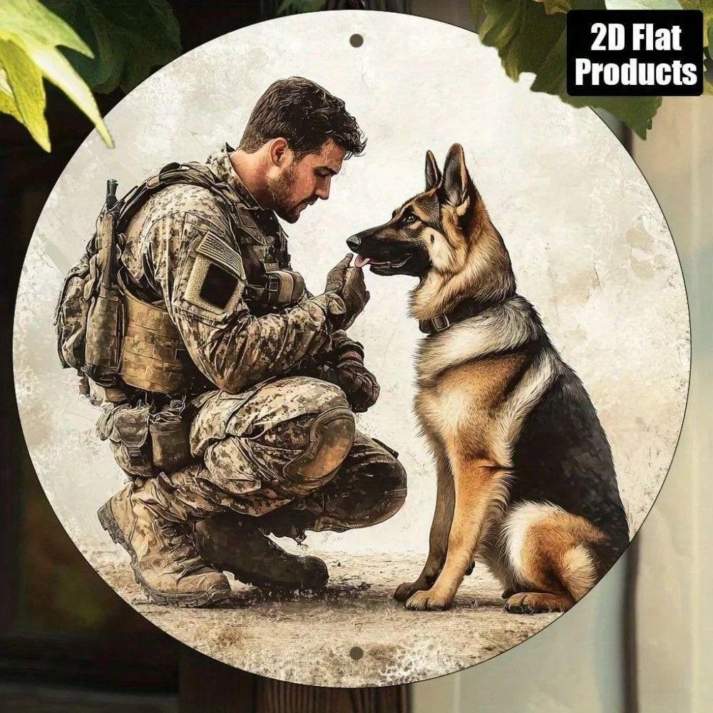 

Metal Poster Wall Art German Shepherd Military Dog Heavy Aluminum 8x8 Inch Tactical Training Gift for Veteran