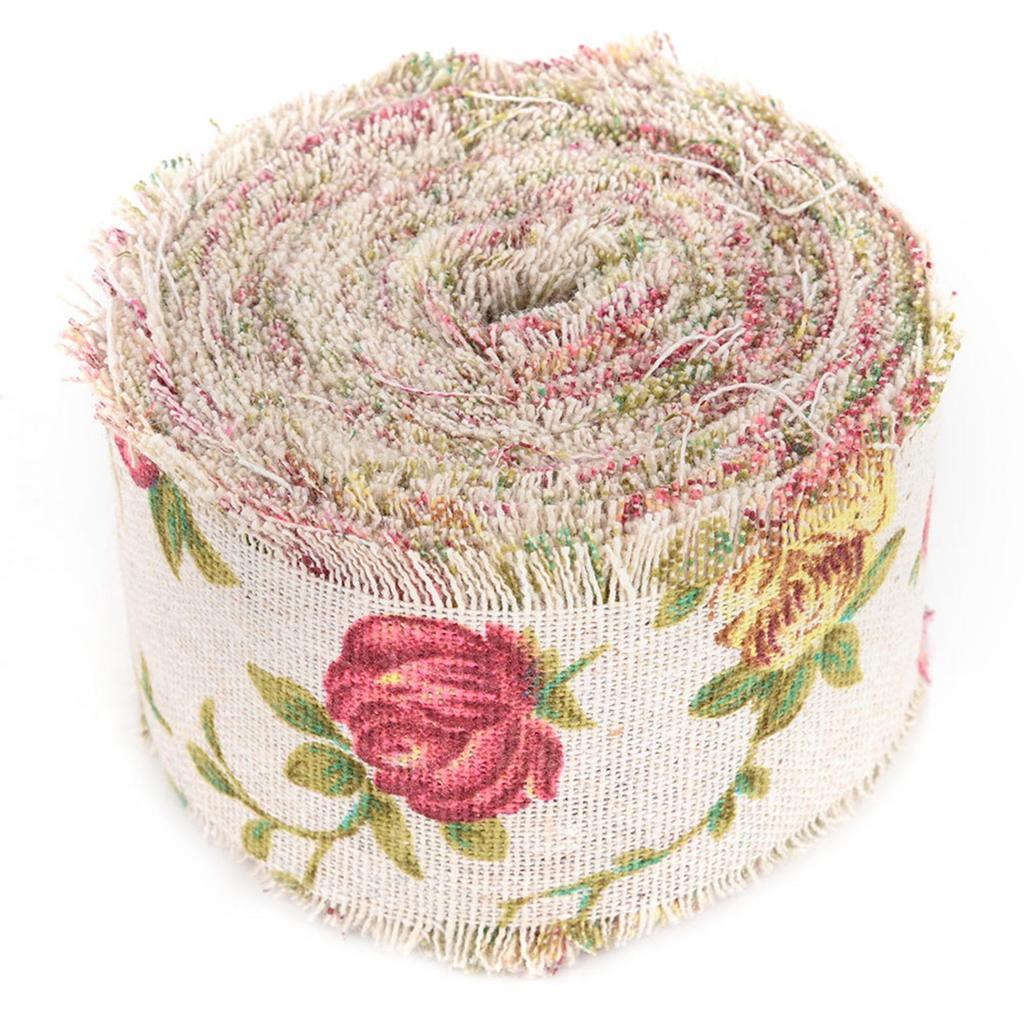 DIY Printed Rose Flower Burlap Ribbon Hessian Jute Belt Strap Wedding Cloth Decoration 10m