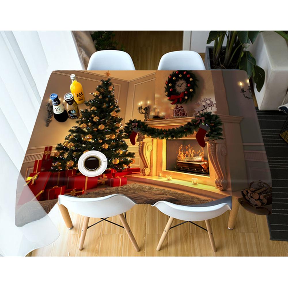 Christmas Gift Theme Pattern Tablecloth Dustproof Thicken Cotton Cover Rectangular Round Table Cloth For Wedding Picnic Party
