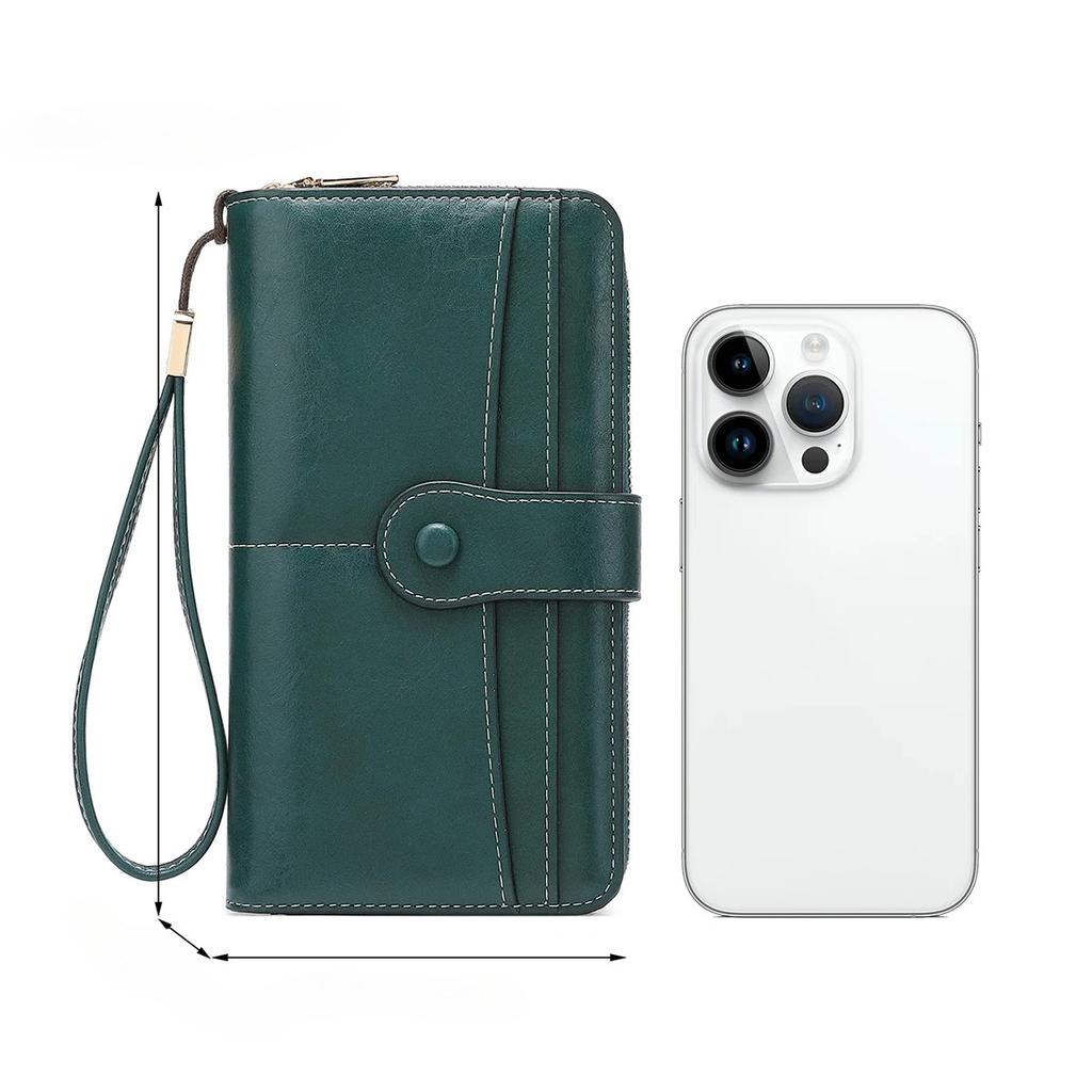 Women's Wallet RFID Anti-Theft Vintage Two Fold Large Capacity Long Wallet Zipper Buckle Multi Slot Coin Purse Card Holder PU Leather Clutch
