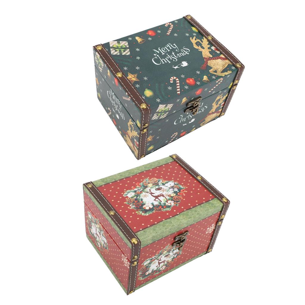 Wooden Trinket Box Vintage PU Leather Christmas Gift Box Jewelry Keepsake Storage Box for Kids Chris