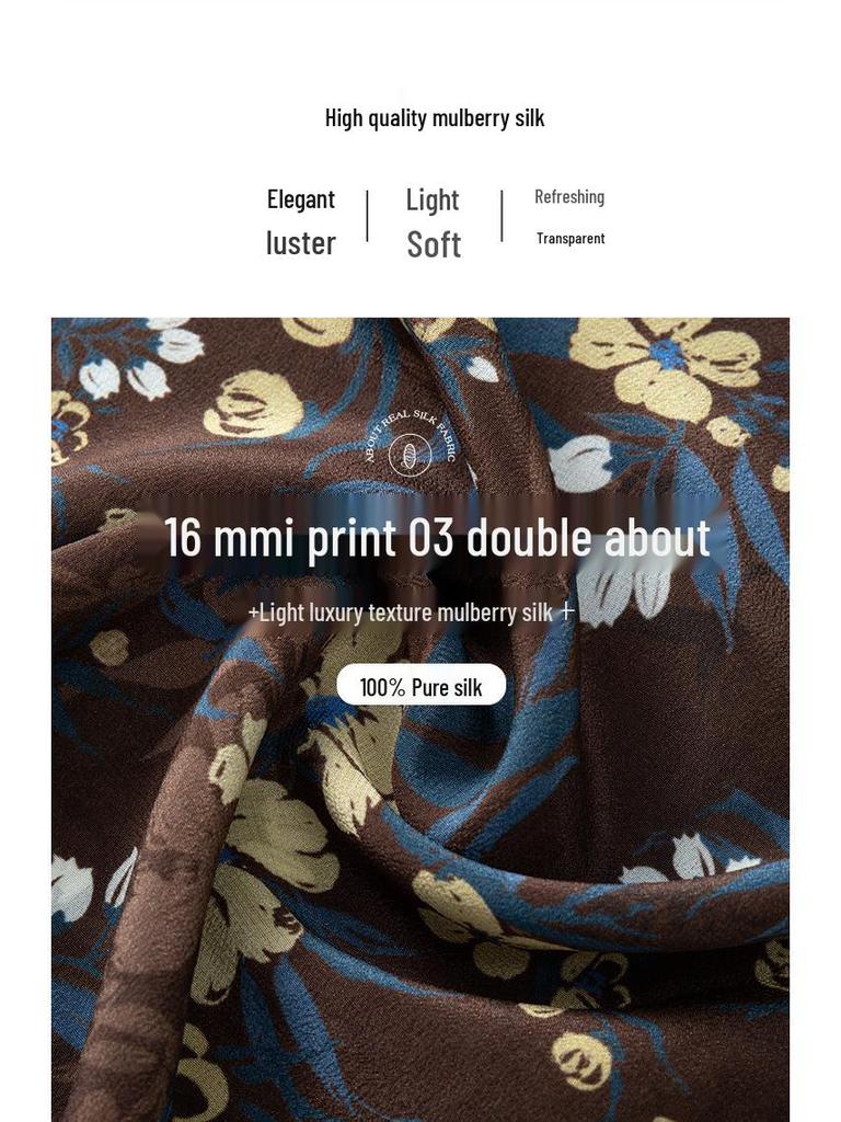 100% Mulberry Silk Long Sleeve Pleated Midi Dress for Women - Printed Slimming Style