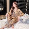 2025 Summer Chinese Ink Style Ice Silk Long Sleeve Pajamas for Women - Elegant Spring/Autumn Wear
