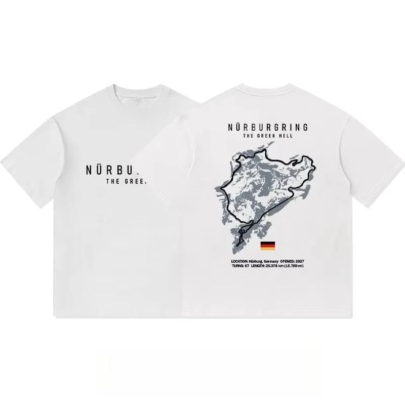 Принт Трассы Нюрбургринг Модифицированная Культура Футболка с коротким рукавом Мужская Свободная Повседневная Чистый Хлопок Одежда Автолюбители Повседневная Носка 4XL