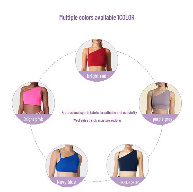 Women's Sleeveless Asymmetrical Yoga Top with Chest Pad – High-End Design for Sports, Fitness, and Running