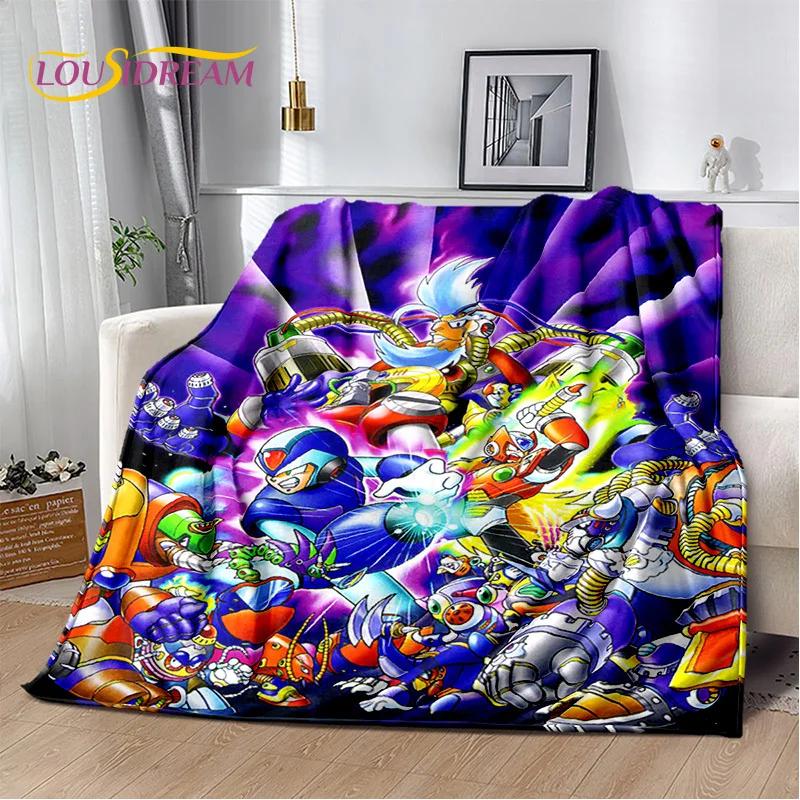 

Мягкое фланелевое одеяло из ретро-мультфильма Rockman Mega Man Game для кроватей, диванов, пикников, пледов для отдыха на свежем воздухе, подарков 30x40in