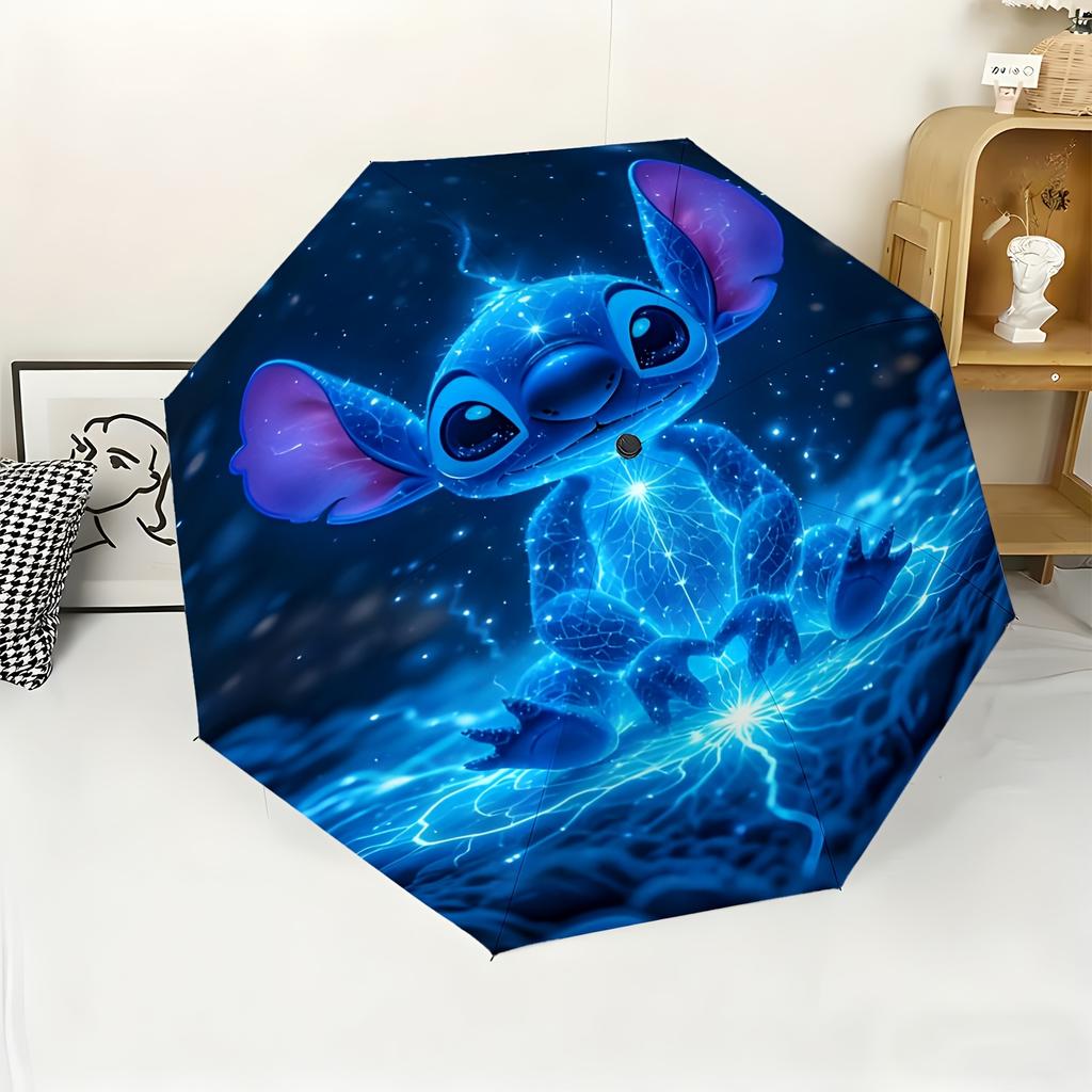 1pc Disney Stitch Cartoon Character Automatic Umbrella, All-weather Dual-purpose Umbrella Suitable for All Occasions, Portable