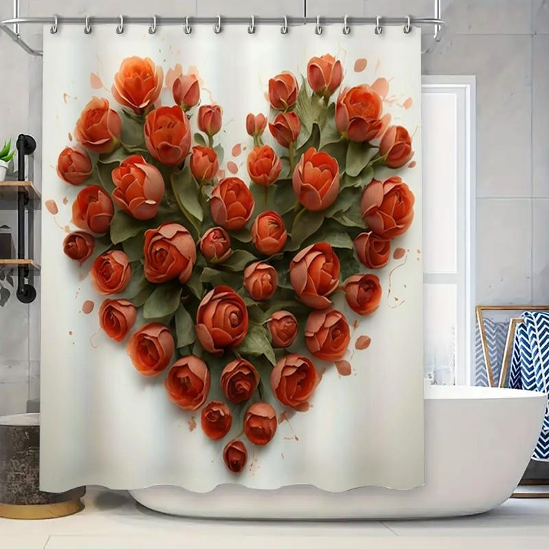 

Decorative Shower Curtain Floral Heart Design For Bathroom Decor Customizable Sizes 90x180cm