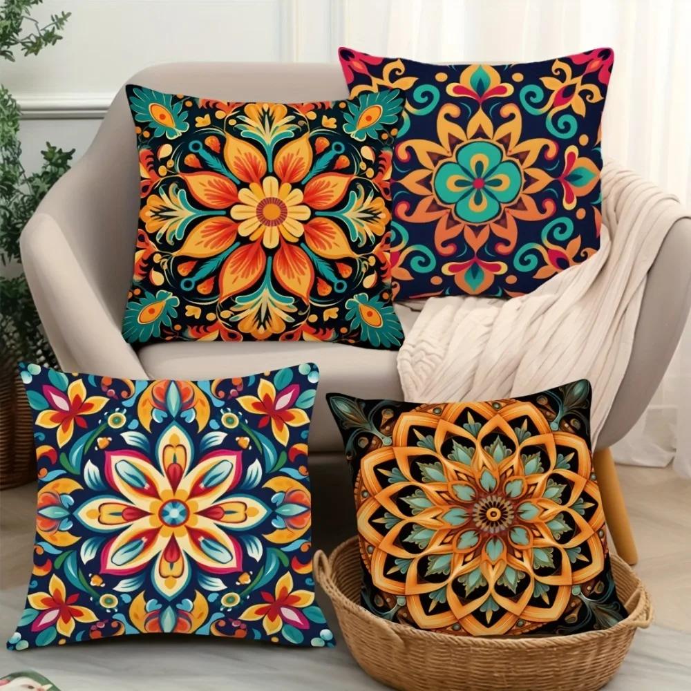 Mandala Bohemian Decorative Pillowcase, Ultra-soft Polyester Material Living Room Sofa Back Car Pillowcase Home Decoration