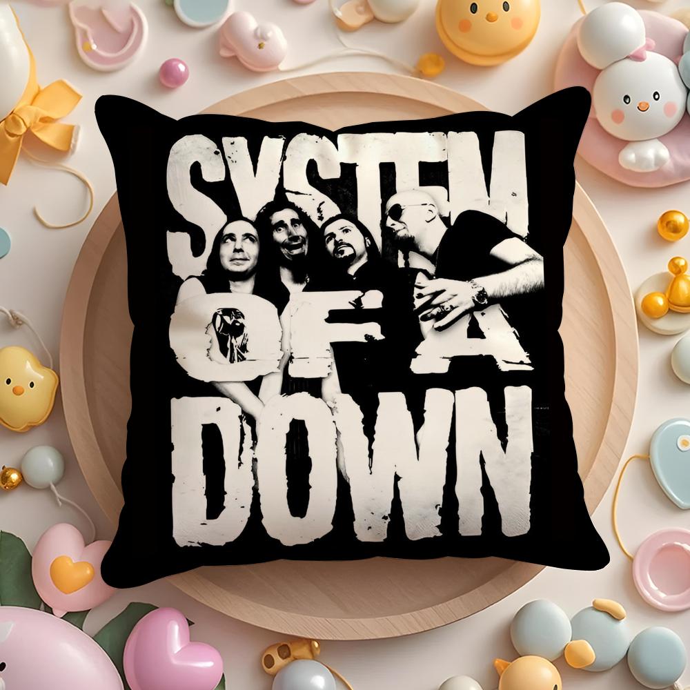 Hot Rock Band S-System Of A Down Cushion Cover Plush Fabric Soft Double-Sided Printed Sofa Pillow Case Colorfast Home Decor