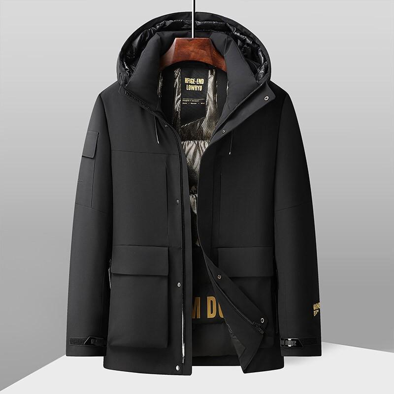 Mens Winter Hooded Down Jacket With Stand Collar 90% White Duck 140g Fill Warm Thick Urban Style