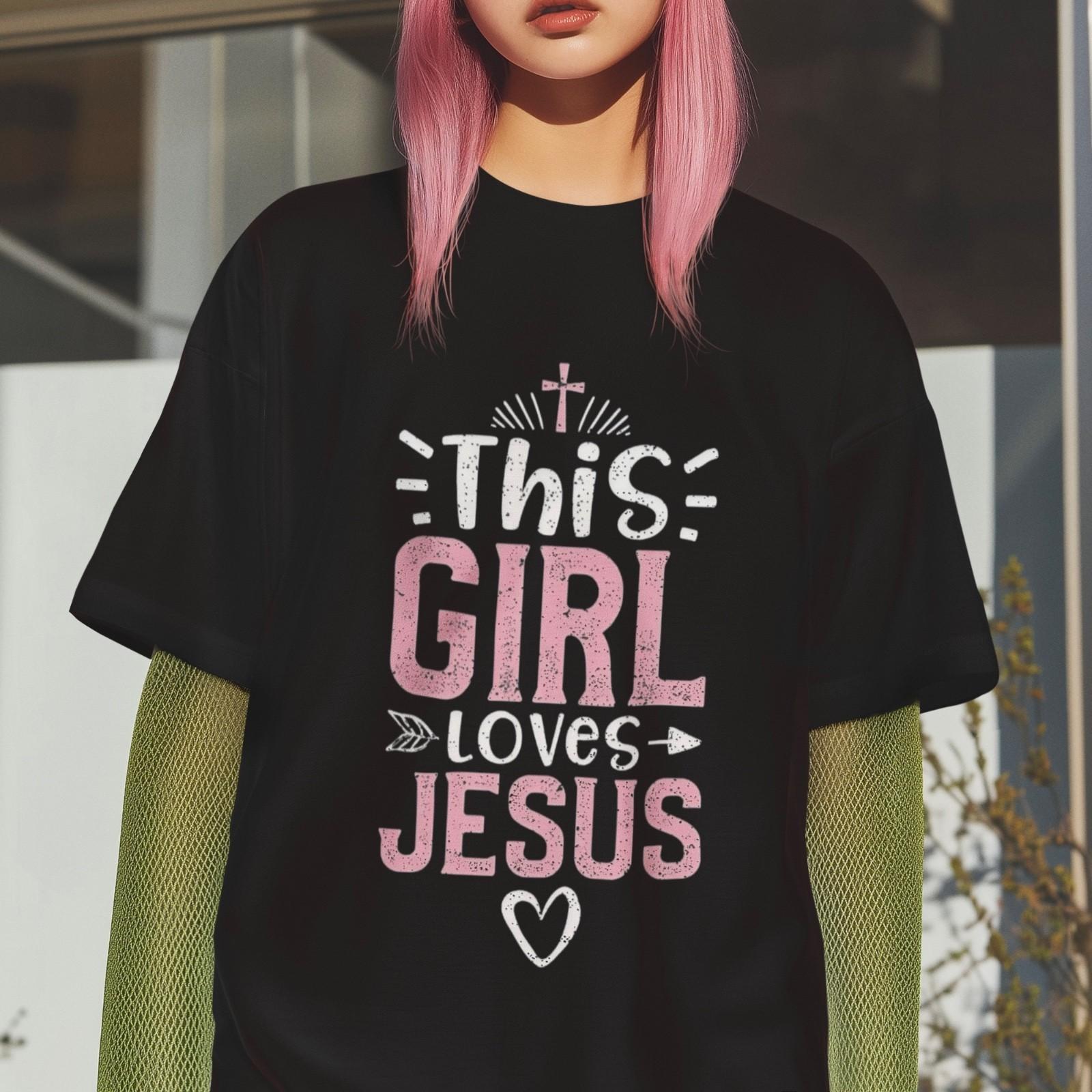 This Girl Loves Jesus Graphic Christian Cute Balck Unisex T-Shirt Casual Tee XXL