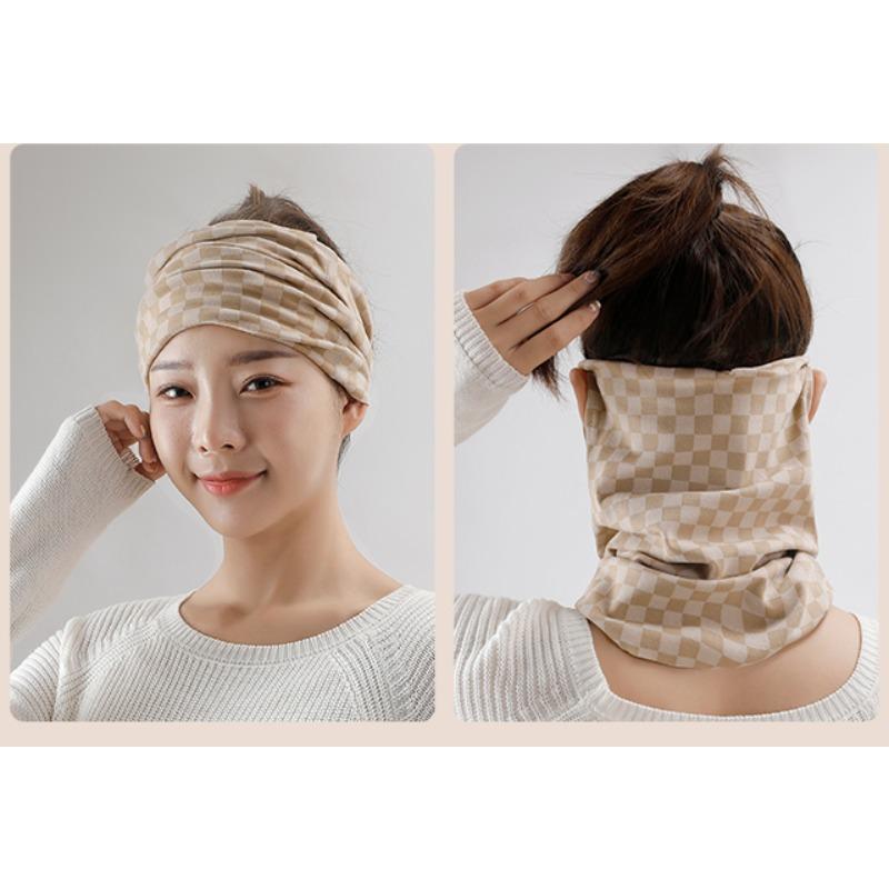 Women's Knitted Plaid Multifunctional Neck Gaiter Earloop Scarf Headband 3 in 1 Autumn Winter Warm Accessory Versatile Headwrap