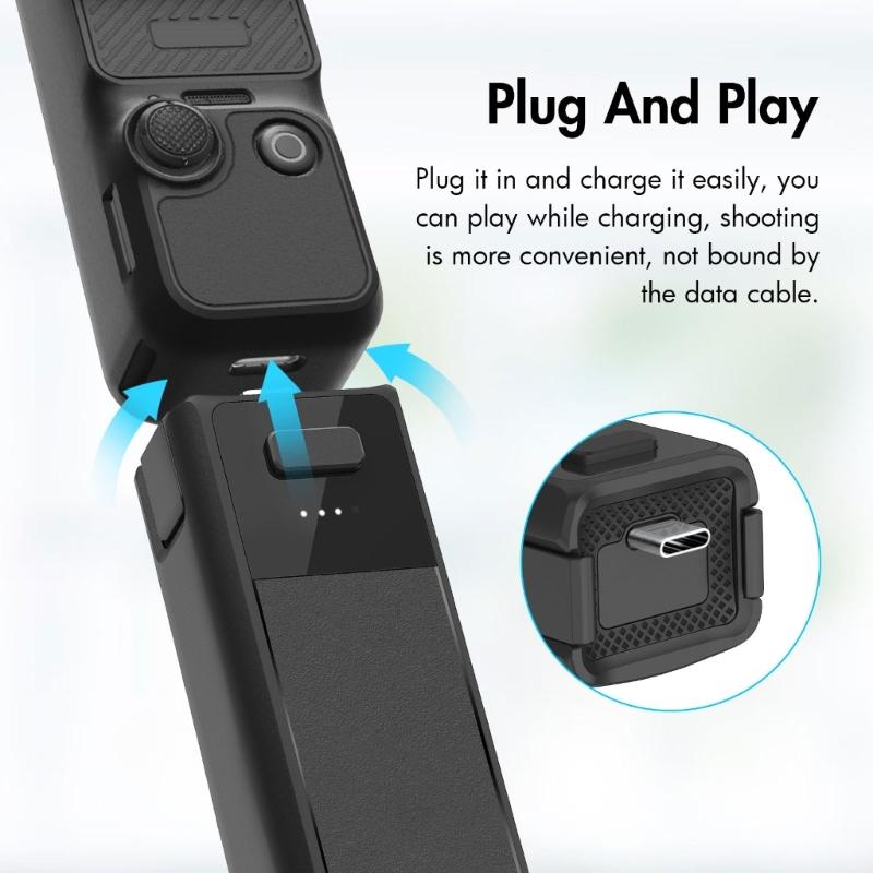 Battery Handle for Pocket 3, with 2800mAh Battery Fast Charging, Battery Grip Supports External Tripod
