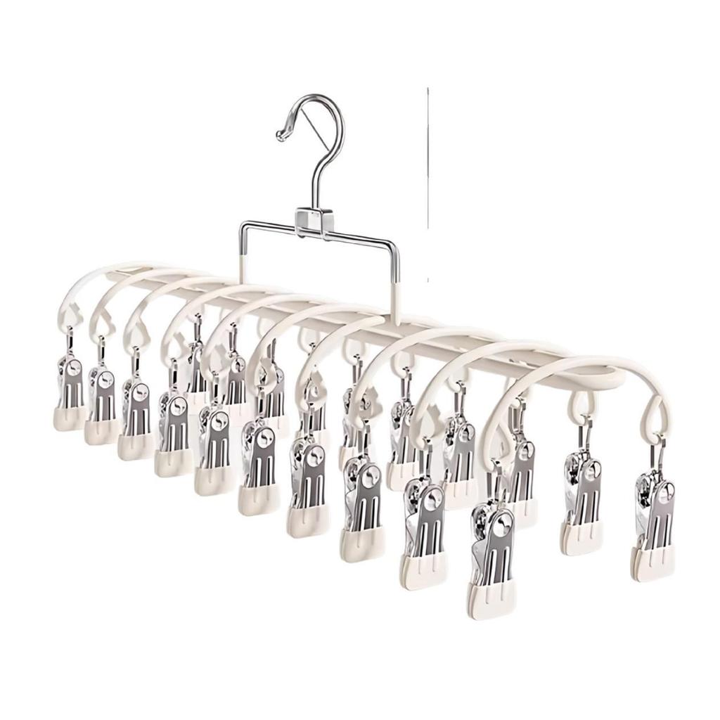 Stainless Steel 20-Clip Sock & Underwear Drying Rack – Windproof Balcony Clothes Hanger