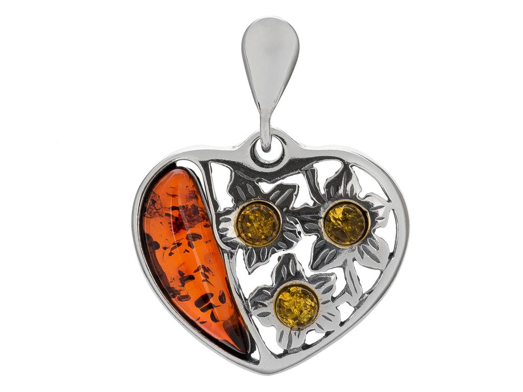 Silver Heart Pendant with Amber Asymmetric Heart Pendant Silver