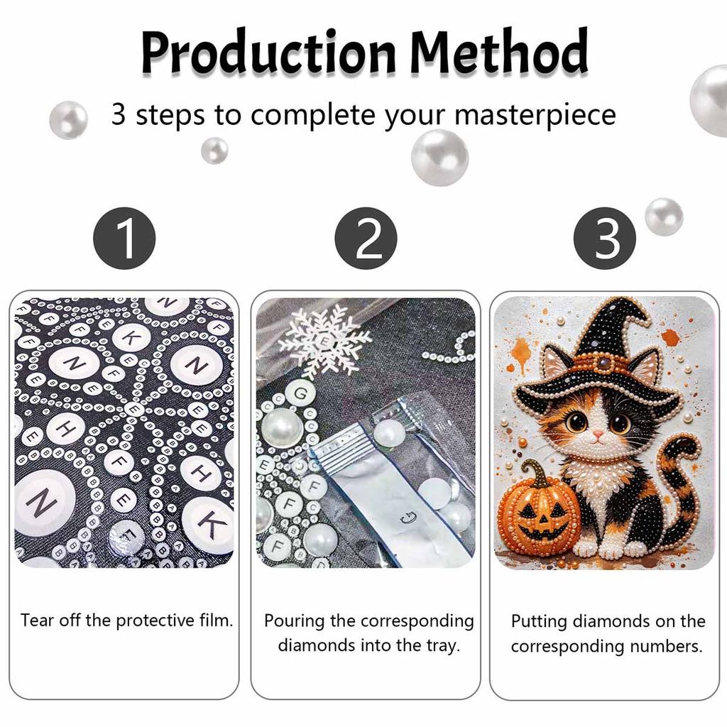 Halloween Pearl Painting Art Kit Handmade Diy Witch Cat Pumpkin Home Decorations
