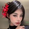 Red Other Side Flower Simulation Flower Hairpin Retro Mori Advanced Hairpin Head Flower Super Fairy Exquisite Side Broken Hair Card