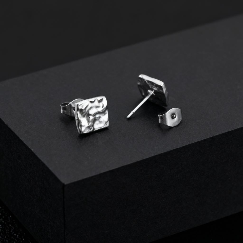Fashion Chic Irregular Pleated Stud Earrings for Men, Stainless Steel Geometric Square Earrings, Creative Trendy Jewelry Gifts