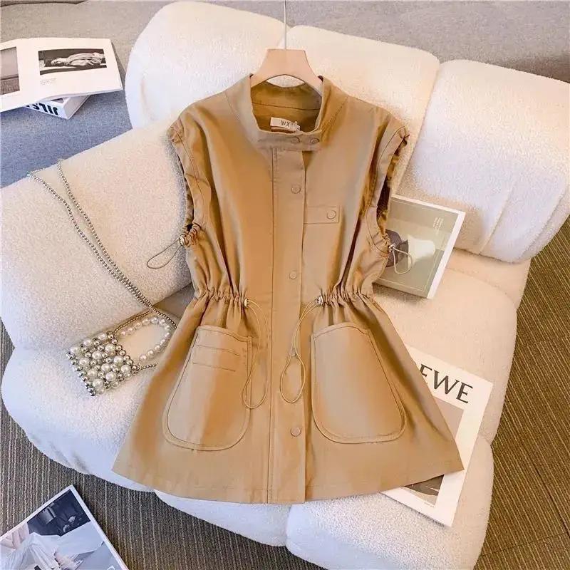 Spring Summer Vest Korean Loose Casual Vests Female Pockets Tooling Waistcoat Women Black Khaki Sleeveless Coat Outwear