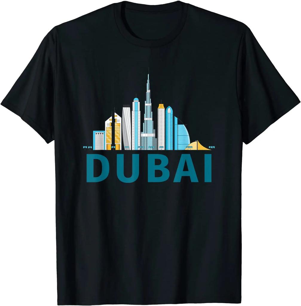 Dubai Emirati Arabi Uniti - Maglietta Skyline Città Burj Khalifa. T-shirt Casual Manica Corta 100% Cotone Top Largo Taglia S-3XL