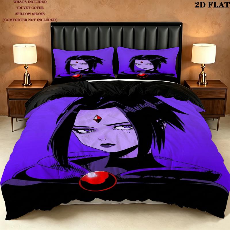 Raven Teen Titans Pattern Bedding Uilt Set Uilt Cover Pillowcase Home Decoration Birthday Gift (1 * Duvet Cover + 2 * Pillowcase Without Core)