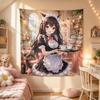 Cat Ear Maid Anime Tapestry Kawaii Pastel Wall Hanging Sweet Girls Bedroom Dorm Decor