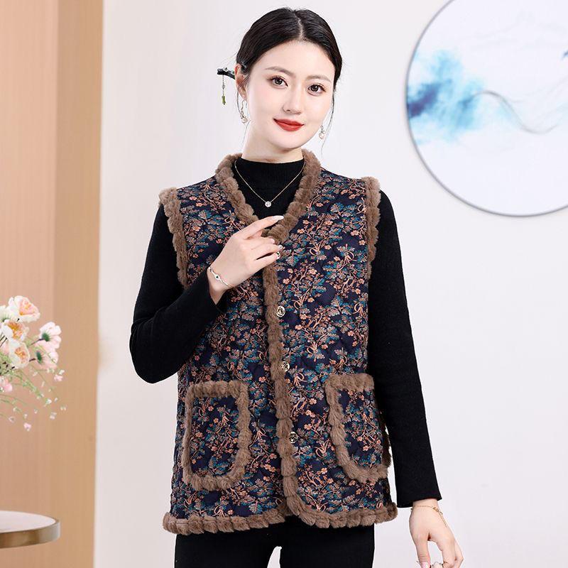 Fashion Warm Cotton Vest Women's Autumn and Winter Thickened Fleece Lining Warm Vest Age-reducing Sleeveless Vest Mother