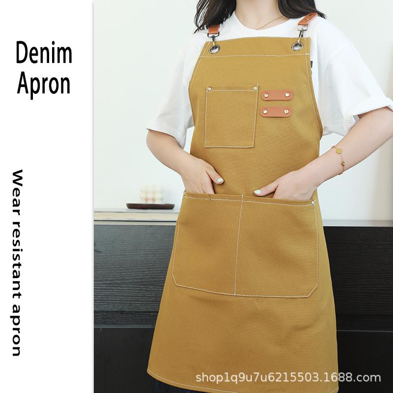 Double-Strap Canvas Apron for Kitchen, Housework, Gardening, or Milk Tea Shop Tasks