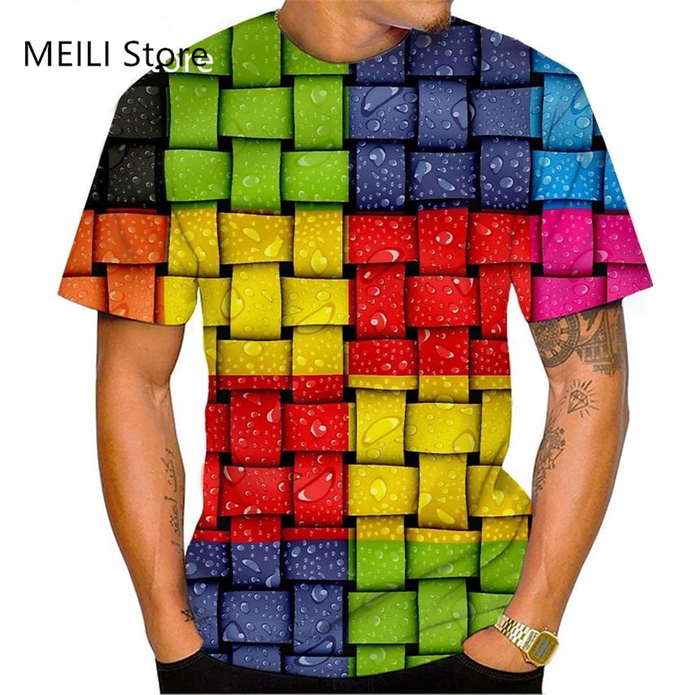 

Летняя футболка с круглым вырезом, красочным геометрическим узором и 3D-принтом, модная повседневная мужская футболка с коротким рукавом S
